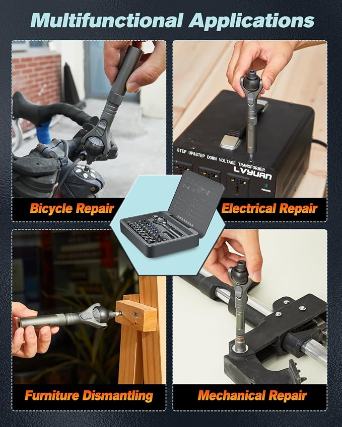 Saker Upgraded Magnetic Screwdriver Set: 40-in-1 Ratchet Screwdriver Tool Kit with 180° Ball-Joint Handle - Portable S2 Bits Precision Repair Tool Set for Computer Phone Watch Camera Bike