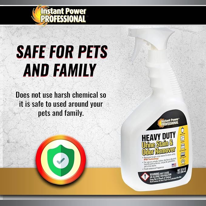 Instant Power Professional Enzyme Stain & Odor Remover, 32 fl oz | Heavy-duty bio-enzymes break down organic matter & urine, works on carpet, fabric, vinyl, tile & grout, no harsh chemicals