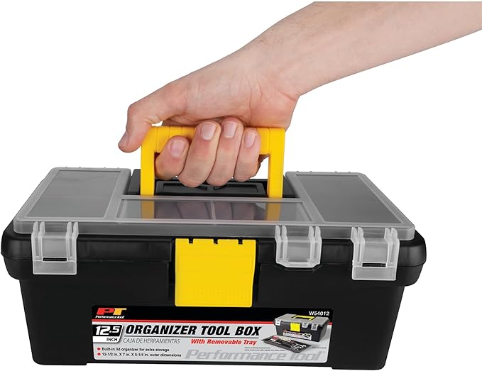 Performance Tool W54012 Heavy Duty Plastic Organizer Tool Box for Workshops and Garages, Black, 12.5-Inch