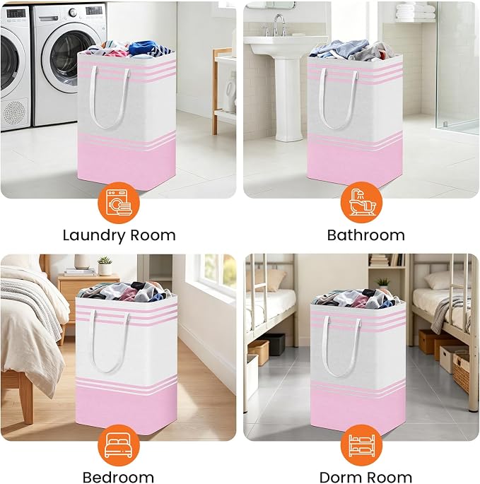 TranquilRelax 3-Pack Laundry Basket, Laundry Hamper, Pink-88L | Freestanding&Water-Resistant Laundry Hamper, Collapsible Tall Clothes Hamper with Carry Handles for Clothes, Laundry Basket