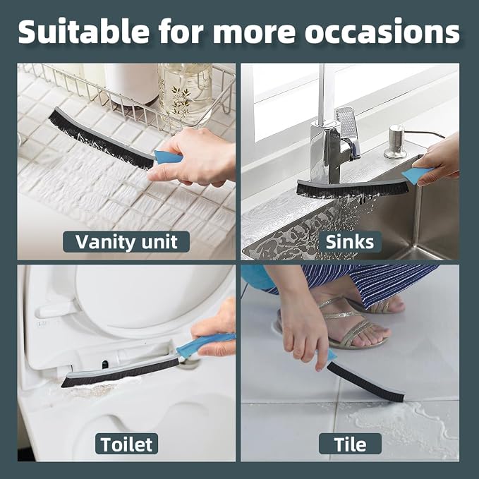 TQRR 2 Pcs Toilet Scrubber Brush, Bathroom Cleaning Brush with Hanging Hole | Multifunctional Hard Bristle Crevice Cleaning Brush,Gap Brush, Cleaner Tools for Sinks, Shower, Tile, Grout (2, Light Blue)