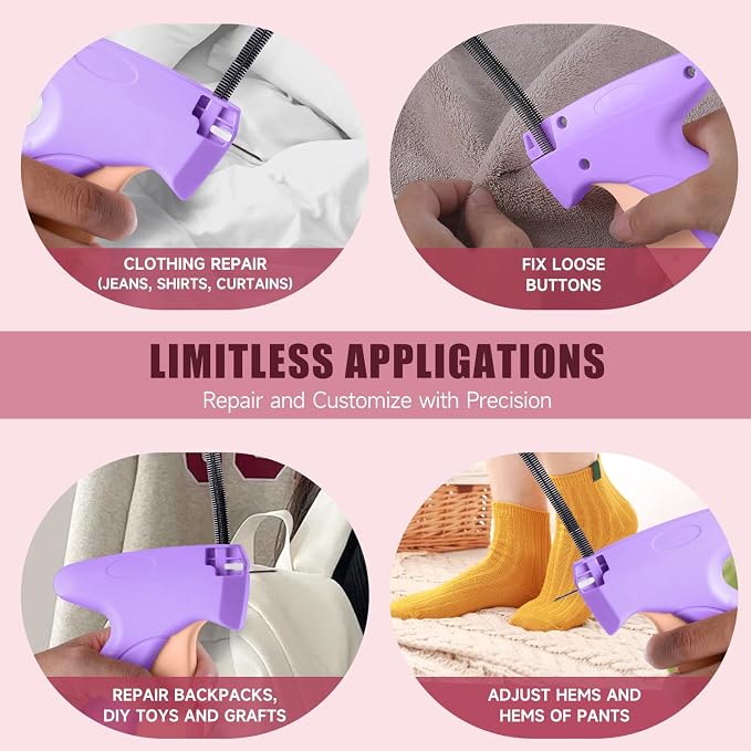 Sewing Gun Tag Stitch Gun for Clothes - Purple/Pink Color Versatile Stitching Gun for Hemming Pants Repairing Seams and More