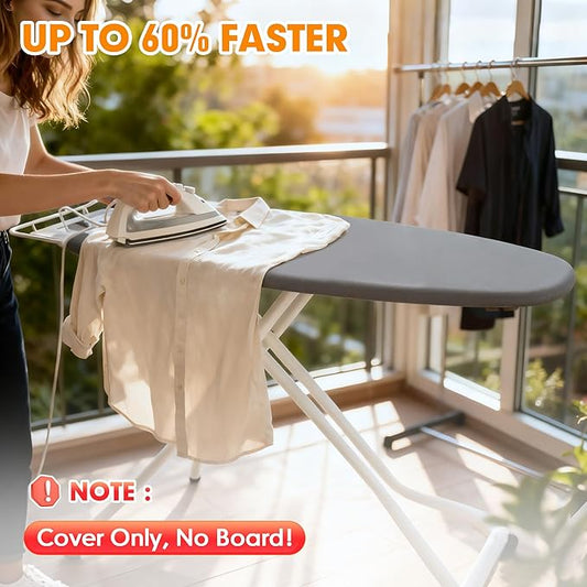 Ironing Board Cover and Pad, 21x57 Extra Large Thick Iron Padding, Scorch & Stain Resistant Ironing board cover, Heavy Duty Iron Board Padded with Adjustable Fasteners Durable Elastic Edge, Grey