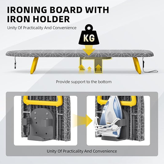 Small Ironing Board Tabletop, Foldable mini Ironing Board, Table top Ironing Boards Small, Compact Portable Ironing Boards with Iron Holder & Hanging Rope, Iron Table Stand 32x12, Gray