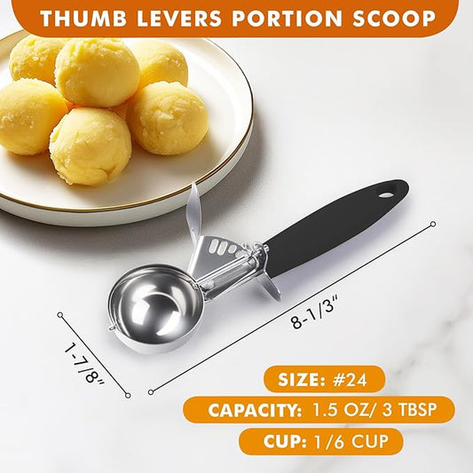 JUNADAEL J Cookier Scoop, #24/1.5 OZ Portion Scoop, 3 Tbsp Cookie Dough Scoops, Black Handle, for Portion Control, Cookie Dough, Cupcake Batter, Ice Cream, Meatball, Muffin
