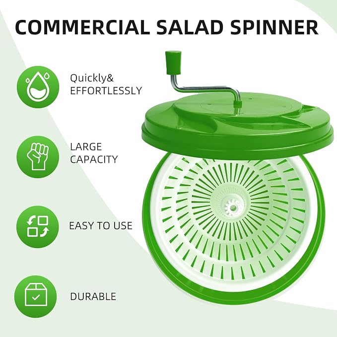 5 Gallon Commercial Salad Spinner and Dryer | Large Manual Vegetable Washer & Greens Dryer with Drain Tube, Heavy-Duty & FDA Listed for Restaurant, Home, Farm Use