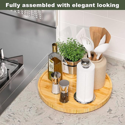 Lazy Susan Organizer, 13.2 Inch Non-Skid Bamboo Lazy Susan for Kitchen Table cabinets Closets and Kitchen Islands, Wood Turntable for Kitchen Countertop Organizer