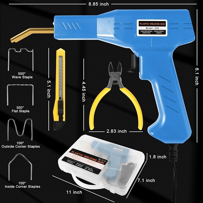 ATOLS Upgraded Plastic Welder, 1000PCS Staples, Pure Copper Transformer, Rapid Heating, Plastic Welding Kit, Hot Stapler Kit, Plastic Welder Gun Kit, Car Bumper Repair Kit, Plastic Repair Kit(Blue)