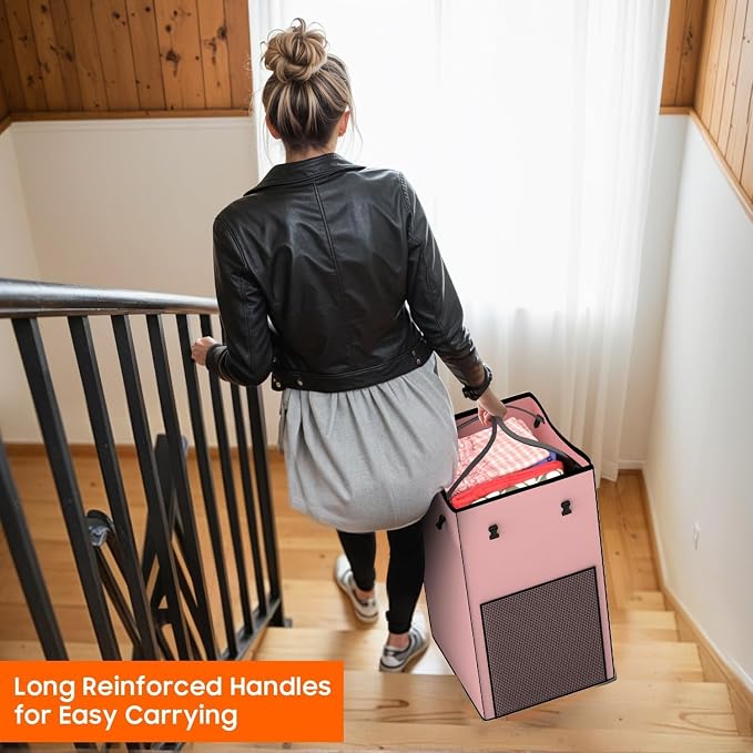 Laundry Hamper with Wheels, 150L Rolling Laundry Basket with Bag & Handles | Sturdy Metal Frame | Removable Bag | Large & Tall Dirty Clothes Hampers for Laundry Room, Bedroom, Dorm, Bathroom-Pink