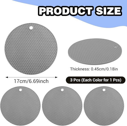 3Pcs Rubber Jar Opener,Round Jar Opener Gripper Pad,Multipurpose Silicone Jars Openers,Non-Slip Coasters for Weak Hands (6.7x6.7inch,Grey)