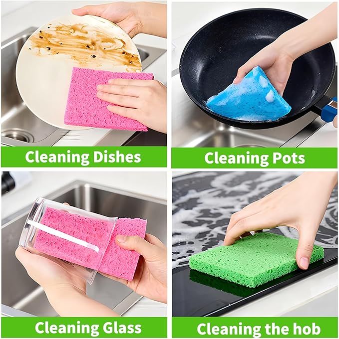 Kitchen Sponges Compressed Cellulose Sponge, Non Scratch Natural Dish Sponge for Kitchen Cleaning Sponges for Dishes Bathroom Cars Pop-up Cleaning Sponge, 8 PCS