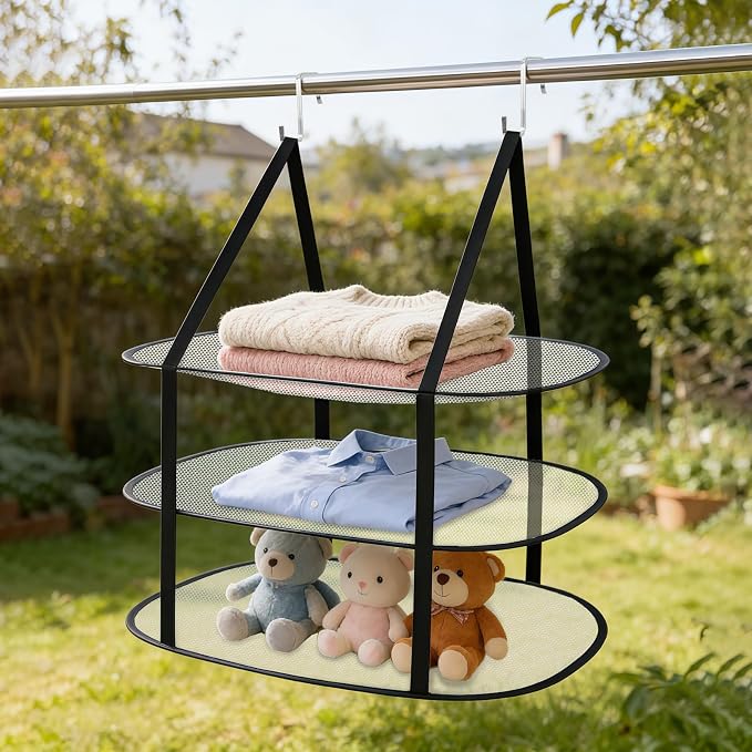 Tiiyee 2 Pcs 3 Tier Sweater Drying Rack, Foldable Flat Over The Door Rack | Hanging Sweater Dryer Folding Mesh Clothes Dry Hanger Large Lay for Small Spaces Apartments Dorms Bathrooms Laundry Garment
