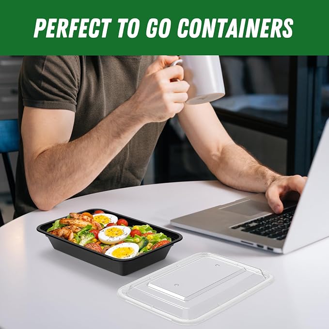 Dealusy 50 Pack (100-Piece) 28 oz Meal Prep Containers Reusable with Lids, Sturdy Leakproof & Food Safe, Microwave, Freezer, Dishwasher Safe Prep Containers, To Go Take Out Plastic Food Storage