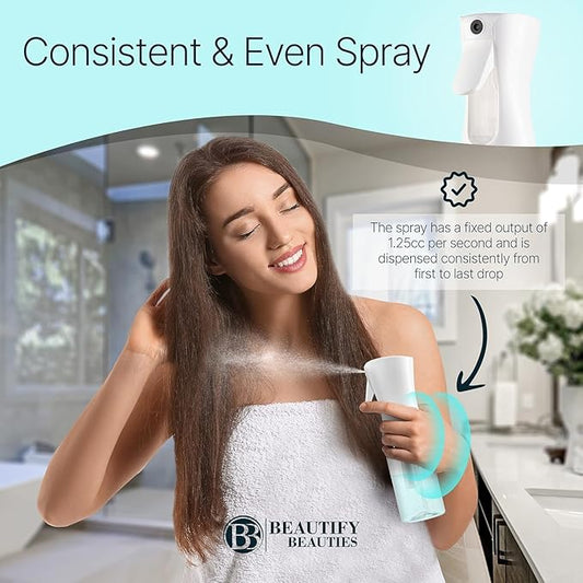 BeautifyBeauties Spray Bottle For Hair – Continuous Mister Spray Bottle for Hairstyling (White, 10.1 Ounces)