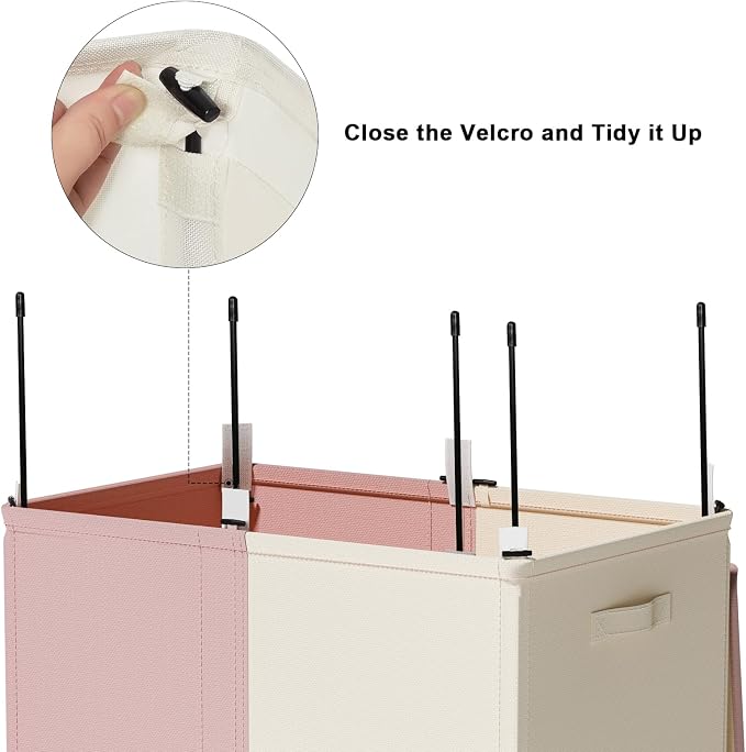WOWLIVE Double Laundry Hamper with Lid, 154L Large Laundry Basket Organizer | Collapsible Dirty Clothes Hamper 2 Section, with Removable Laundry Bags for Laundry Room, College Dorm, Pink and Beige