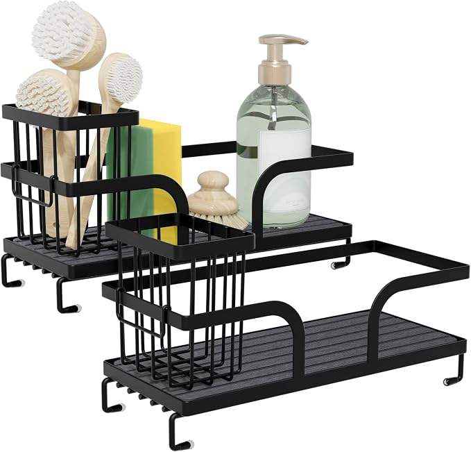 Sponge Holder for Kitchen Sink Caddy with Stone Drying Tray 2 PCS | No Draining Needed, Removable Brush Holder,Sink Caddy Organizer,Countertop Storage, Bathroom, Home Decor Accessories