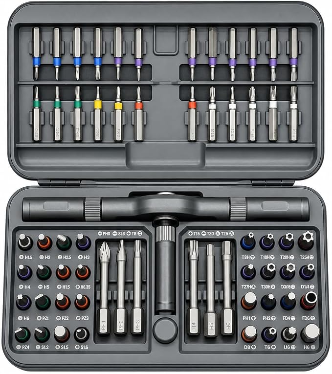 DYLIFE 66 in 1 Magnetic Ratcheting Screwdriver Set with Detachable Handle | S2 Steel Bits, Flexible Shaft for Electronics, Computer, Furniture, Bike, DIY