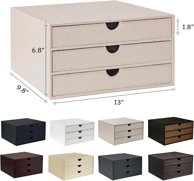 UnionBasic Document Organizer, 3-Drawer File Cabinet Document Storage Box, Office Desktop Filing Organizer, Seashell | Document Storage Box, Office Desktop Filing Organizer
