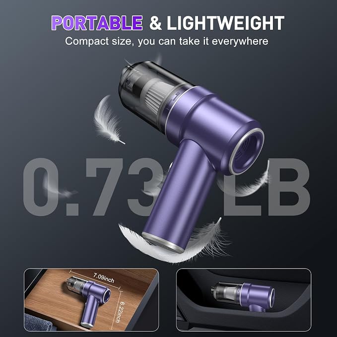 KMM Handheld Car Vacuum Cleaner, Hand Held Vacuum Cleaner & Air Duster | 9000PA Strong Suction, 120W High Power, Portable, Cordless, Rechargeable, Multi-Nozzles & LED Light, For Home, Car, Office