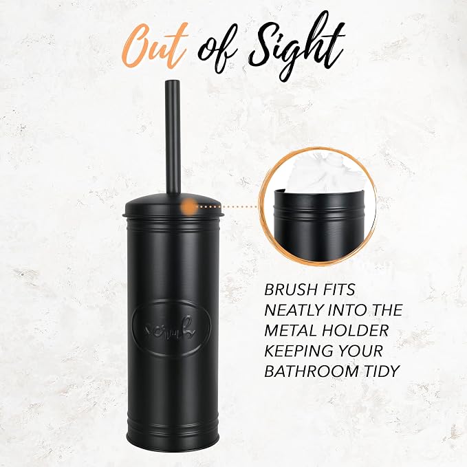 Autumn Alley Black Toilet Bowl Brush and Holder Set, Covered Bathroom Toilet Brush for Modern Farmhouse Bathroom Decor, Standing Rustic Toilet Brush with Holder, Bathroom Decor Sets, Matte Black