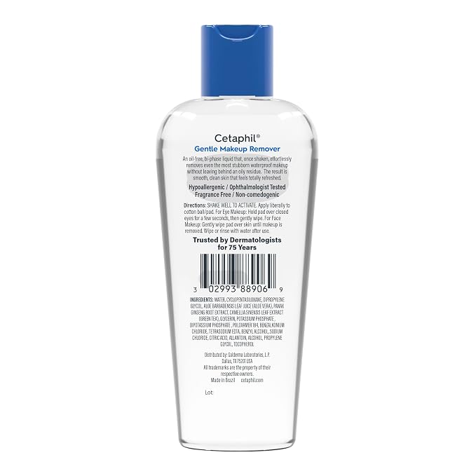 Cetaphil Gentle Waterproof Makeup Remover, Oil-Free Formula Suitable for Sensitive Skin, 6.0 Fluid Ounce