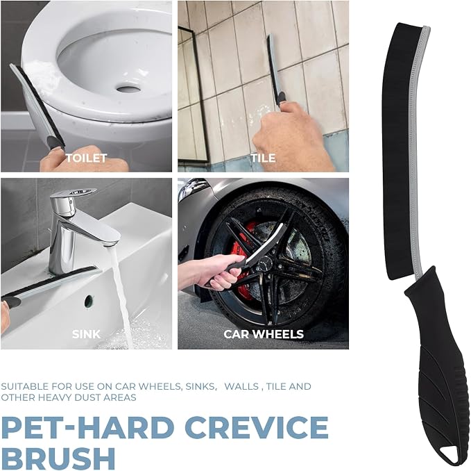 TQRR Cleaning Brush Set 3 Pcs with Soft Bristle and Hard Bristle Crevice | Grout Brush, Auto Vent Cleaning, Wheel Cleaning, Cleaning tool for Kitchen and House Use, Sinks, Shower, Tile, Toilet, Window