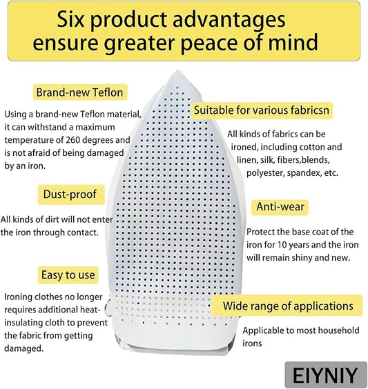 Iron Cover, Universal Heat-Resistant Silicone Soleplate Protector for Electric Irons - Prevents Burns, Scorch Marks & Sticking on Delicate Fabrics Like Silk (1 Set EY-006)