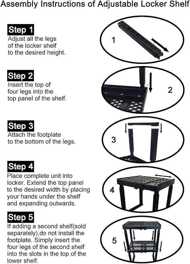 Locker Organizer Shelf, Adjustable Width and Height, Ideal Locker for School, Office, and Gym Lockers (Black)