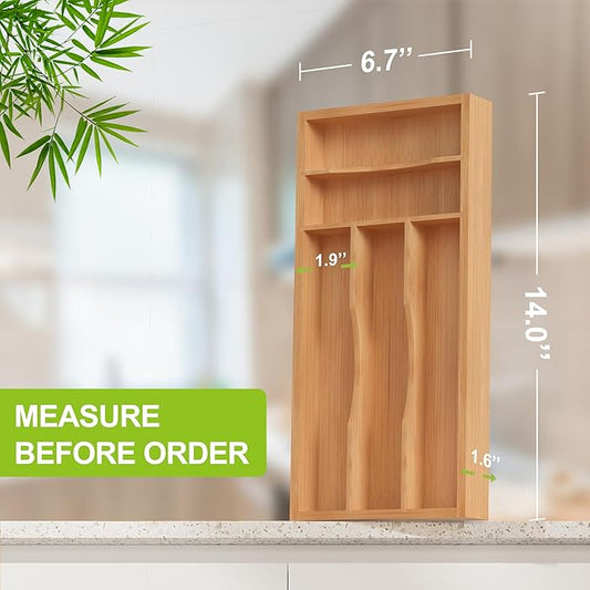 Unibambou Bamboo Utensil Drawer Organizer with Removable Dividers, Kitchen Organizer for Flatware Cutlery, Silverware Tray for Drawer (5/4 Flexible Slots, Natural)
