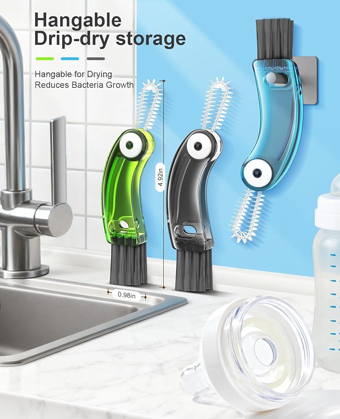 3 in 1 Cup Lid Cleaning Brush 3 PCS - Home Kitchen Multifunctional Cleaning Brush Set, Gap Cleaner Brushs and Portable Travel Bottle Lid Cleaner Tools (Multicolor)