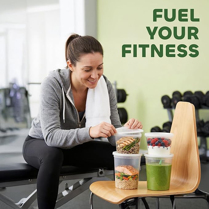 JoyServe 48 Sets Plastic Deli Containers with Lids - 16oz Pint & 32oz Quart | Leak Proof, Microwaveable, Dishwasher & Freezer Safe - Plastic Food Storage, Meal Prep, Restaurant & Soup Containers