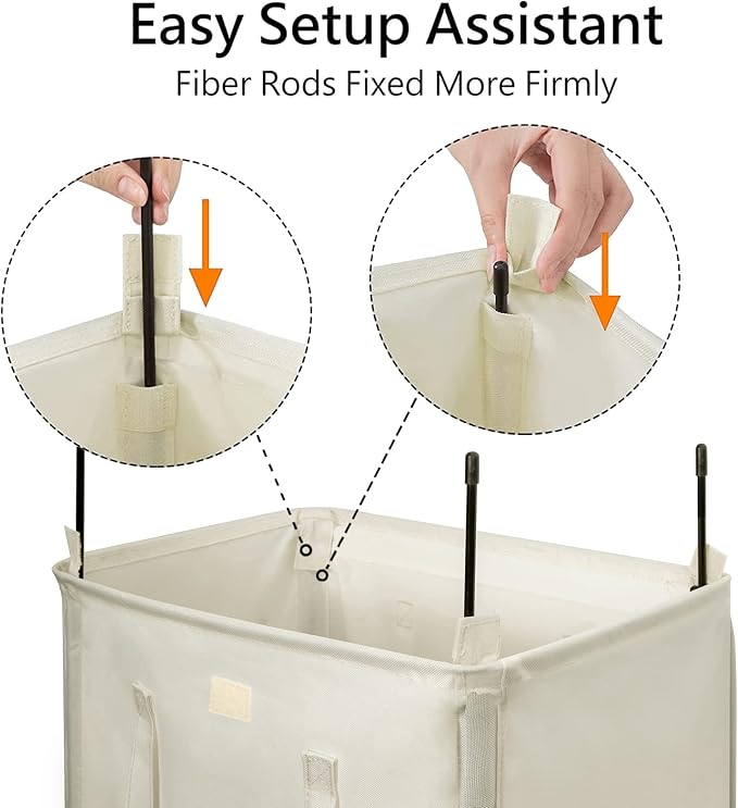 WOWLIVE 100L Laundry Hamper with Lid, Tall Dirty Laundry Basket for Dorm | Large Collapsible Dirty Clothes Hamper with 2 Removable Bags and Handles for Laundry Room, College Dorm, Beige