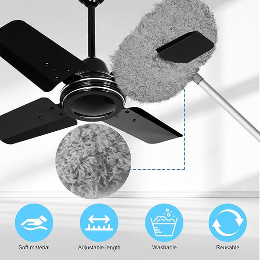 Eunice 13-78 Inches Ceiling Fan Duster with Extension Pole | Extendable Microfiber Cleaning Brush for High Ceiling, Blades, Cobwebs, Adjustable Dusting Tool for Home, Window,Door(Blue)