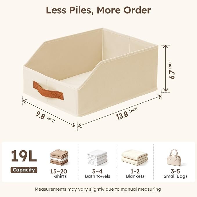 Homsorout Fabric Storage Bins for Organizing - 8 Pack Large Trapezoid Collapsible Storage Bins with Front Handle, Closet Organizers and Storage for Bedroom, Home Shelves, Small Spaces, Beige