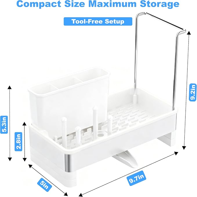 Kitchen Sink Caddy Organizer, Stainless Steel Sponge Holder, Kitchen Caddy Sink Organizer with Dish Brush Holder and Dishcloth Rack, Rustproof Dish Sponge Drying Rack for Countertop Storage