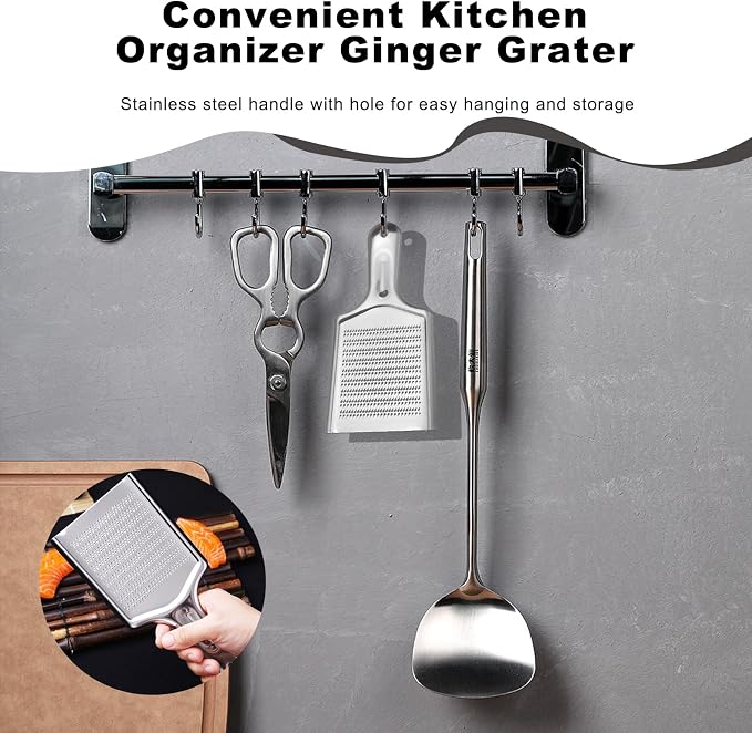 Ginger Grater Tool, Stainless Steel Grater Rustproof 8.46"x4.16" Large Size Ginger Grinder for Fine Grate, Dishwasher Safe Kitchen Tool for Garlic Cheese, Nutmeg, Vegetables & Citrus Zesting