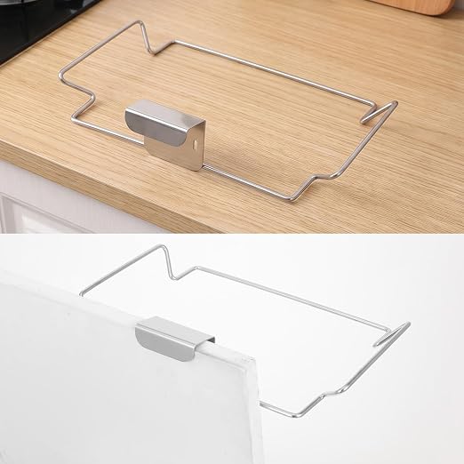Large Stainless Steel Trash Bag Holder Portable Under Sink Metal Garbage Bags Holder Stand Space Saving Garbage Hanger Frame Hooks for Kitchen Cabinet Doors Bathroom, Kitchen Trash Waste Can(Sliver)