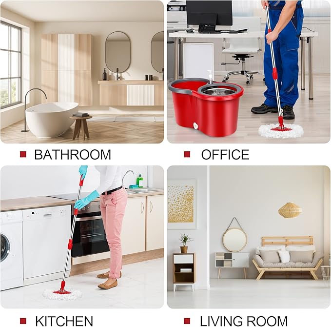 Spin Mop and Bucket Set, 360° Spin Mop and Bucket with Wringer Set and 3 Microfiber Mop Refills, Stainless Steel 61" Extended Handle Spinning Mop Bucket System for Floor Cleaning