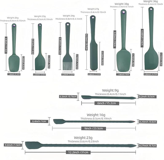 9Pcs Silicone Spatula Set,Flexible Small Spatula spoon, Kitchen Utensils for Baking, Mixing, Cooking, Frying, Jar Spatulas for Scraping,BPA-Free Heat Resistant cookware safe (Green)