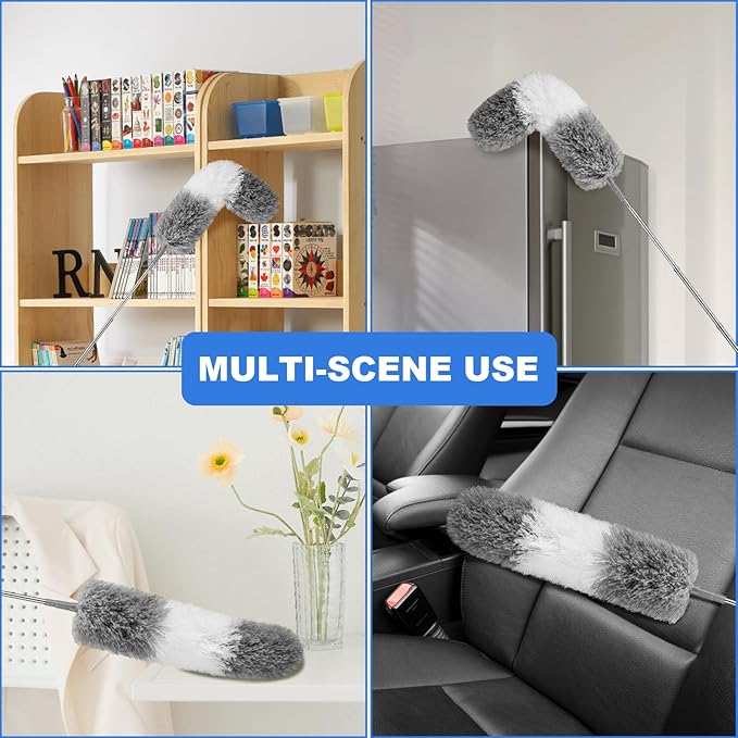 Dusters for Cleaning,Feather Duster with Extension Pole,Ceiling Fan Cleaner Duster,Long Duster Extended Handle,Blind Cleaner Dusting | Bendable Head Dusters for Cleaning Ceiling Fan, High Ceiling, Blinds, Furniture