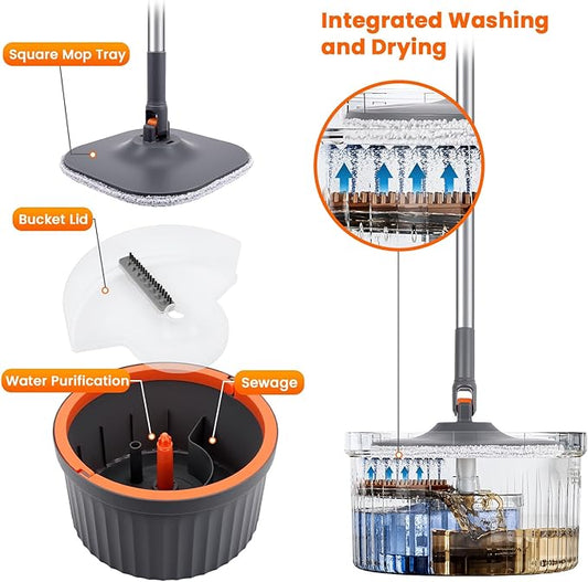 Chabatree Mop and Bucket Set,Spin Mop and Bucket Set with Separate Dirty and Clean Water,2 Replaceable Mop Pads,Deep-Cleaning Mops for Floors, Versatile Mops for Walls