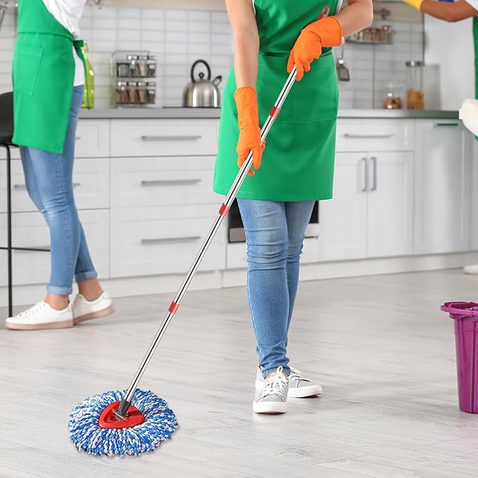 Spin Mop Set Compatible with O Cedar Rinse Clean 2-Tank System, Include 2 Blue Mop Heads Replacements, 1 Base, 1 Mop Handle (30-58in) Combo, Microfiber Spin Mop Replacement Head Replacement