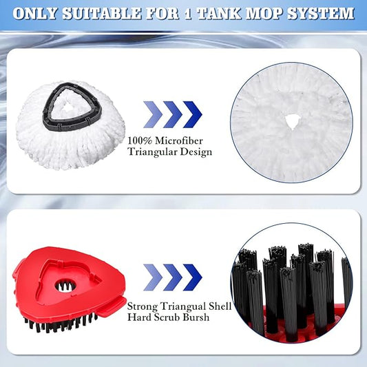 4 Pack Microfiber Mop Replacement Heads Compatible with Oceda EasyWring 1-Tank System - Includes 1 Mop Scrub Brush Head, 1 Mop Base, Easy Cleaning Mop Head Refills (White)