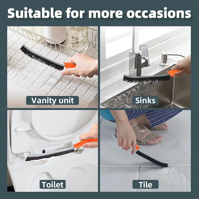 TQRR 2 Pcs Toilet Scrubber Brush, Bathroom Cleaning Brush with Hanging Hole | Multifunctional Hard Bristle Crevice Cleaning Brush,Gap Brush, Cleaner Tools for Sinks, Shower, Tile, Toilet Seat (4, Orange)