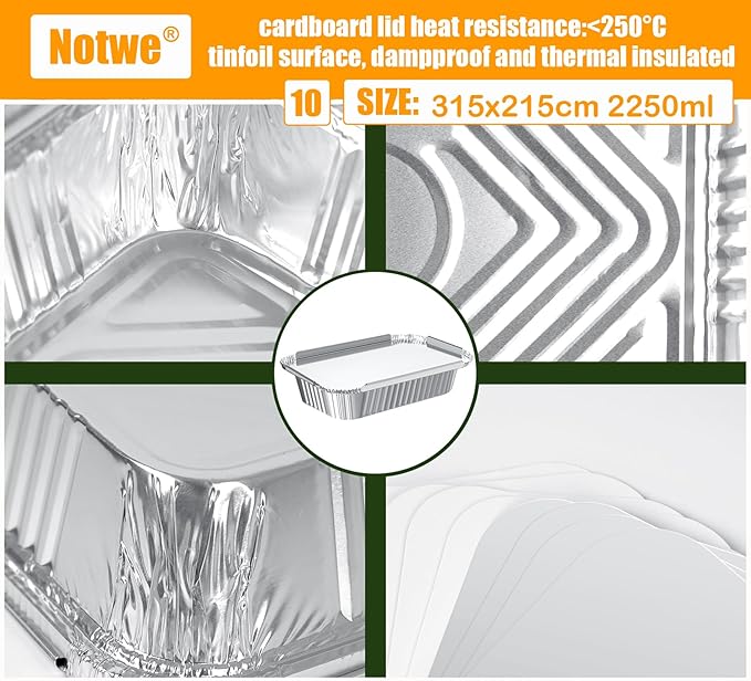 Notwoe® 40 Pack Disposable Aluminum Pans With Lids, 12x8 And 8x6 Square 8x5 6.9x4.3 Square Combo Set, Disposable Baking and Cake Pan. (40 Pack w/Lids)