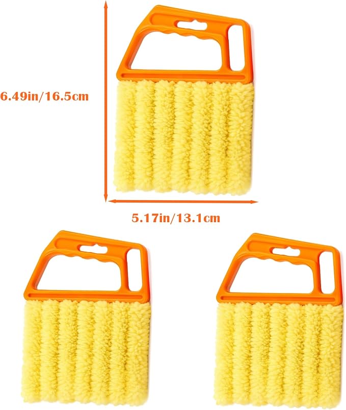 3-Pack Window Blind Cleaner Tool, 7-Finger Washable Microfiber Blind Duster for Multiple Slats, Mini Blind Cleaning Brush for Venetian Blinds, Air Vents and Fans, Orange