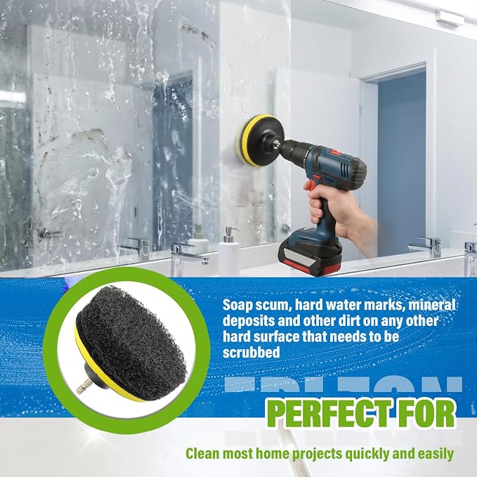 4 Inch Drill Brush Scrub Pads Cleaning Kit, 5X Faster Cleaning, Reusable Double Sided Scrub Pad for Bathroom Shower Tub Tile Grout Kitchen Toilet Hard Surfaces, 9 Pack(Mix Color)