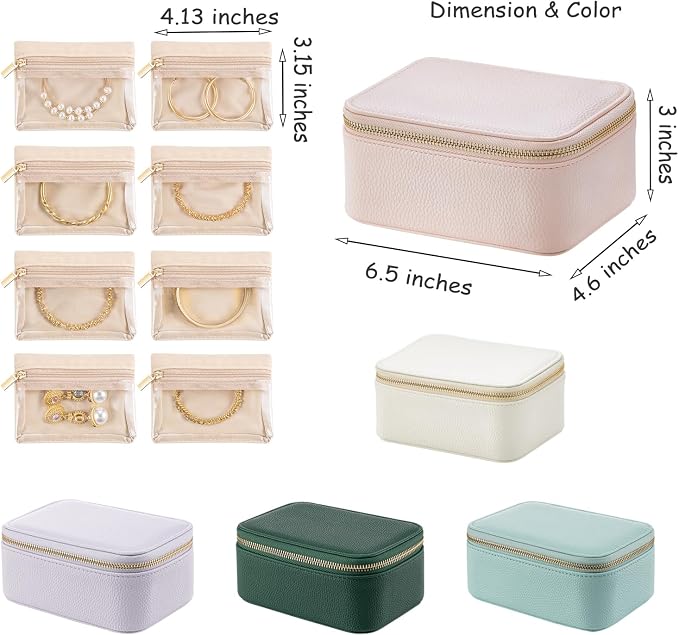 VLANDO Travel Jewelry Box Organizer – Portable PU Leather Jewelry Case with 6/8/12 Zippered Pouches, Compact Storage for Earrings Rings Necklaces Bracelets, Aqua Blue