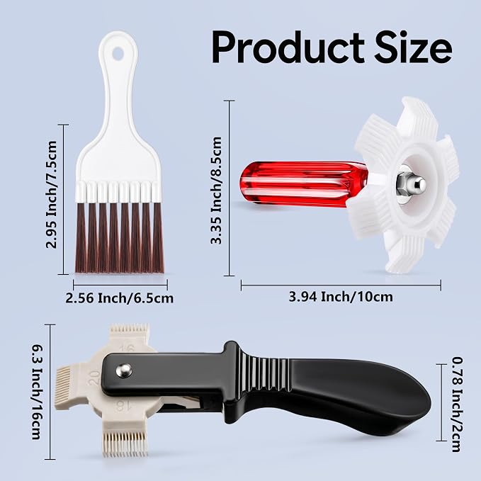 AC Fin Comb Set with 2 Fin Straighteners and Coil Cleaning Brush, HVAC Repair Tool for Air Conditioner Condenser, Evaporator, Radiator and Automotive Cooling Coils, Covers 8-22 FPI
