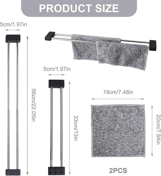 Dishcloth Drying Rack Sink with 2 Rags, Dish Towel Rack Stretchable Wash Dish Cloth Holder for Kitchen Stainless Dish Rag Holder for Sink Accessories for Drying